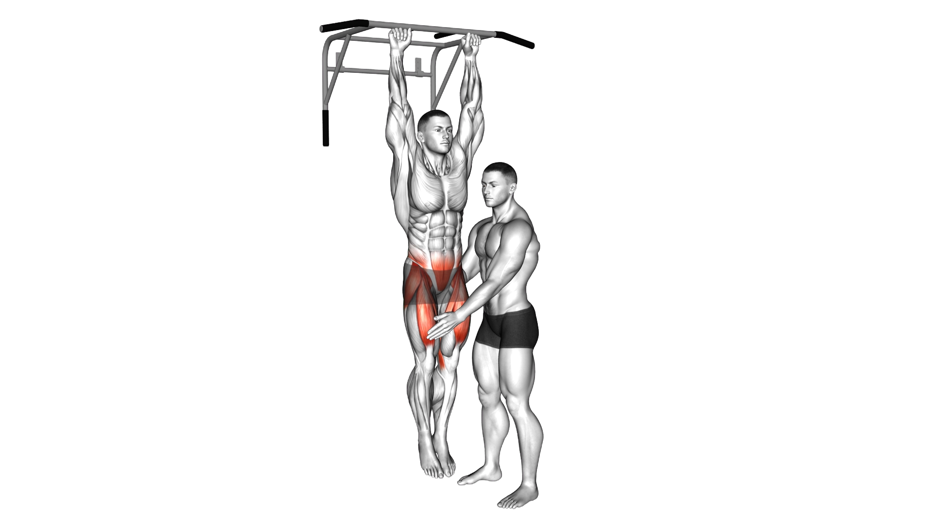 Assisted Hanging Knee Raise With Throw Down exercise thumbnail