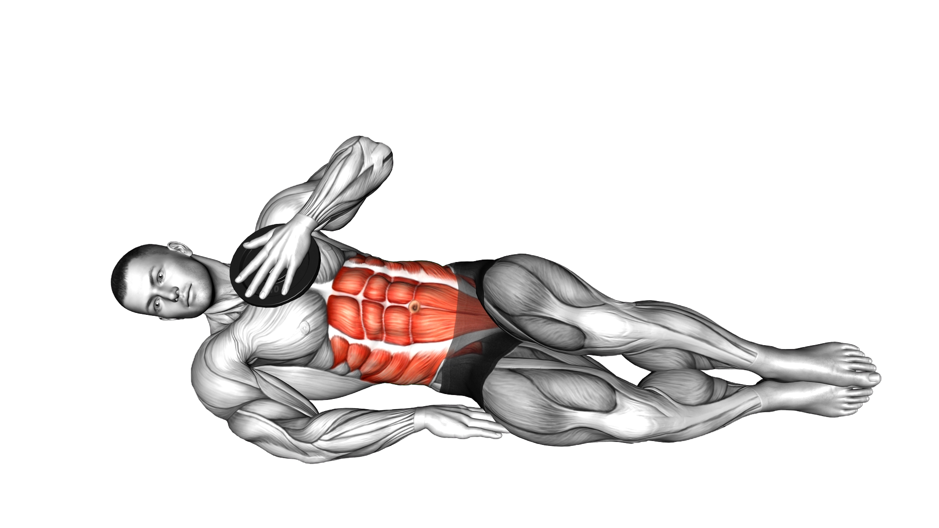 Weighted Plate Lying Side Oblique Crunch exercise demonstration