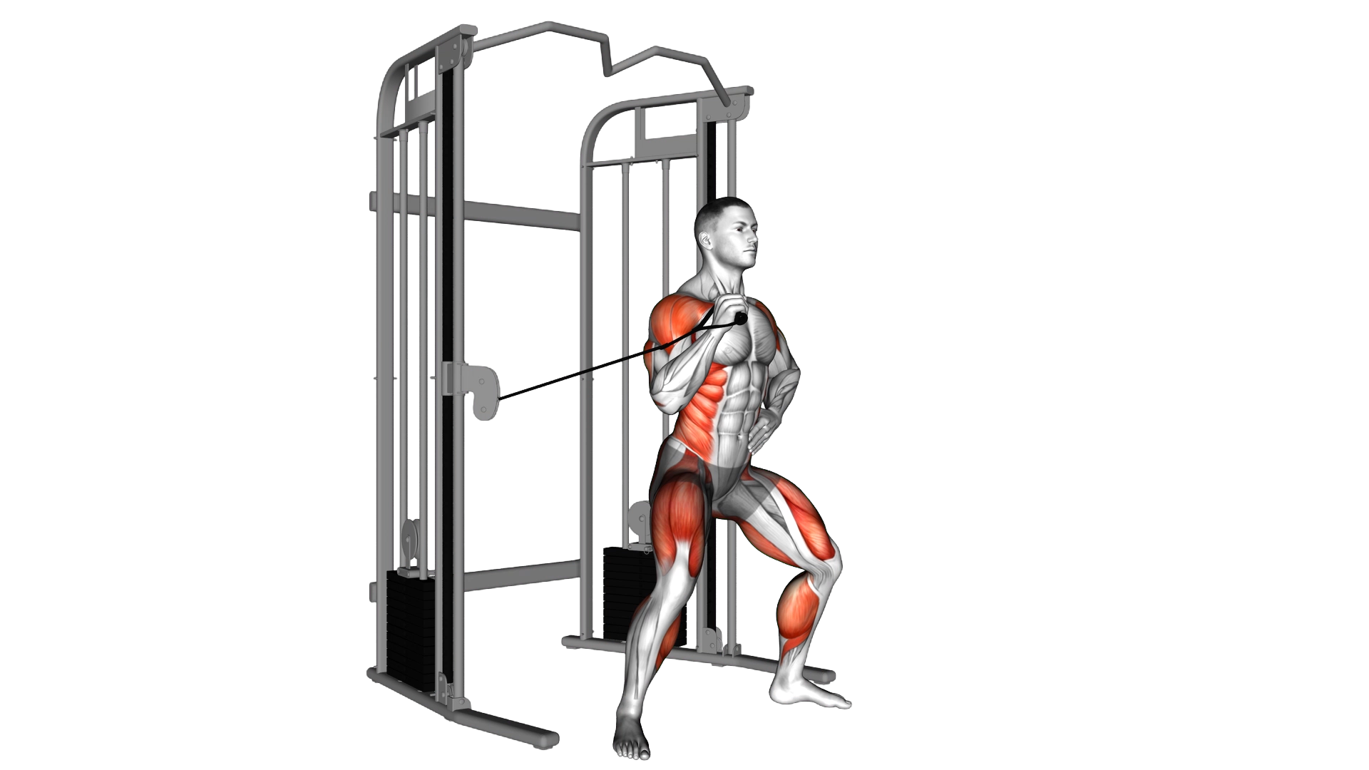 Cable twisting overhead press exercise demonstration