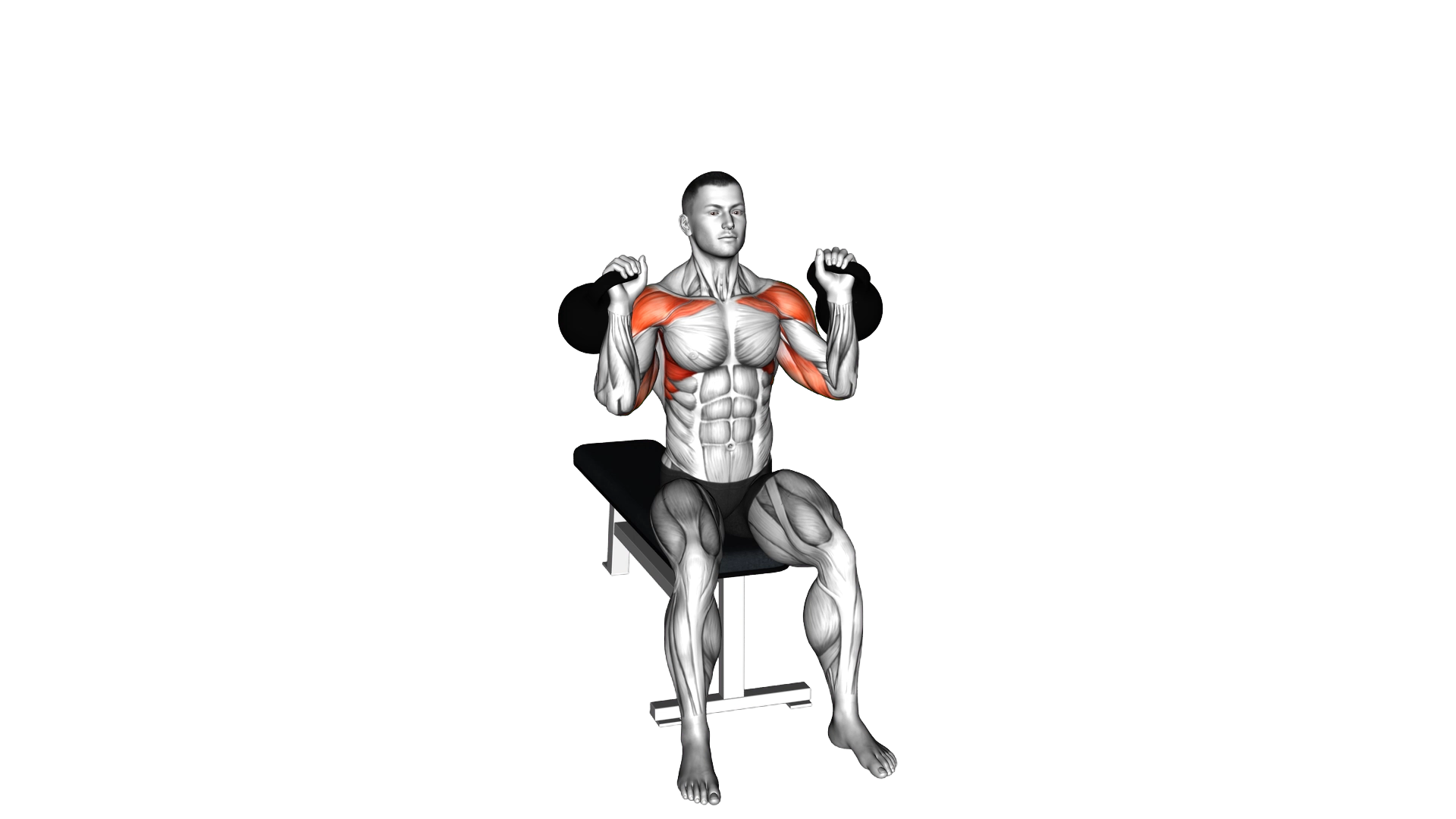 Kettlebell Seated Two Arm Military Press exercise thumbnail