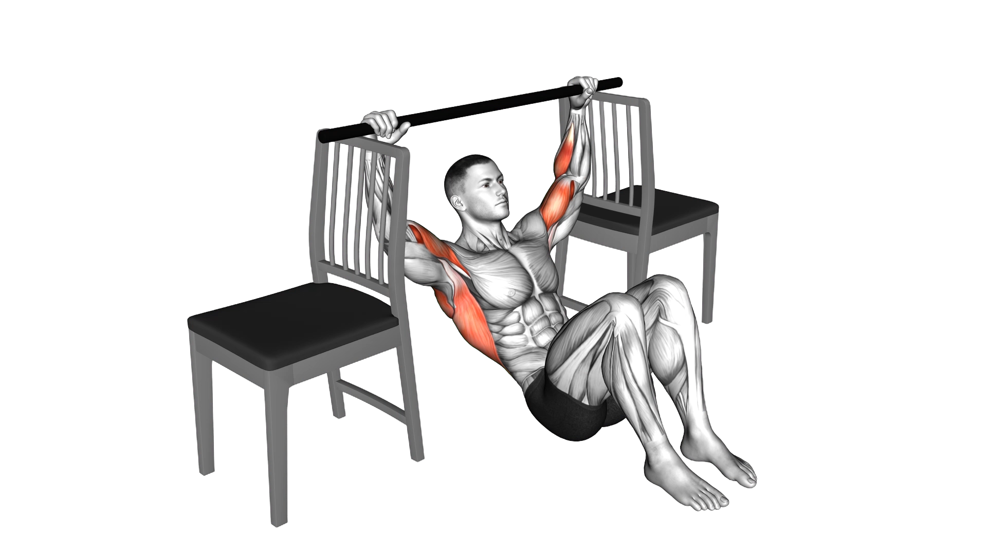 Pull up with Bent Knee between Chairs exercise demonstration