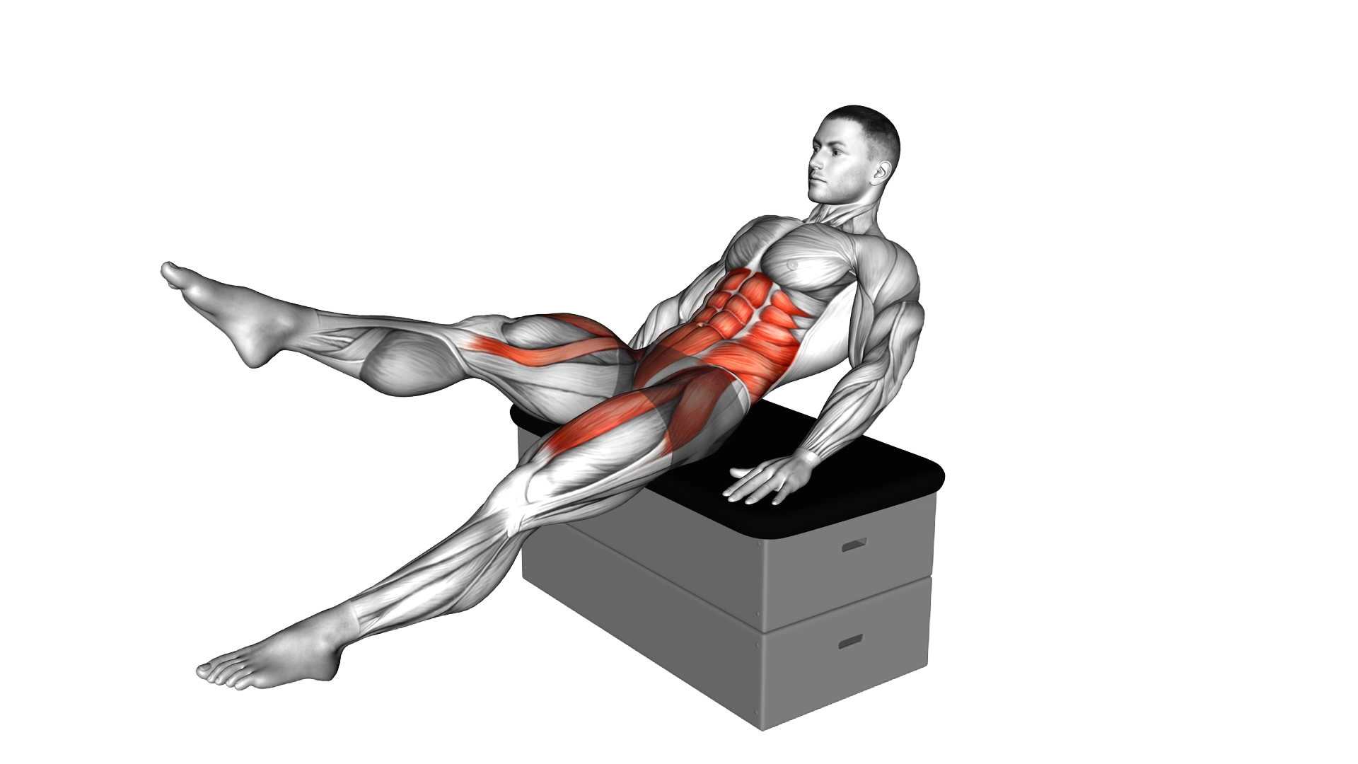 Sitting Flutter Kick on a padded stool exercise demonstration
