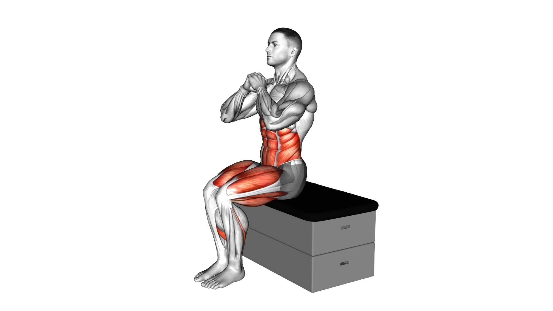 Sitting StepOut Knee Tuck on a padded stool exercise thumbnail
