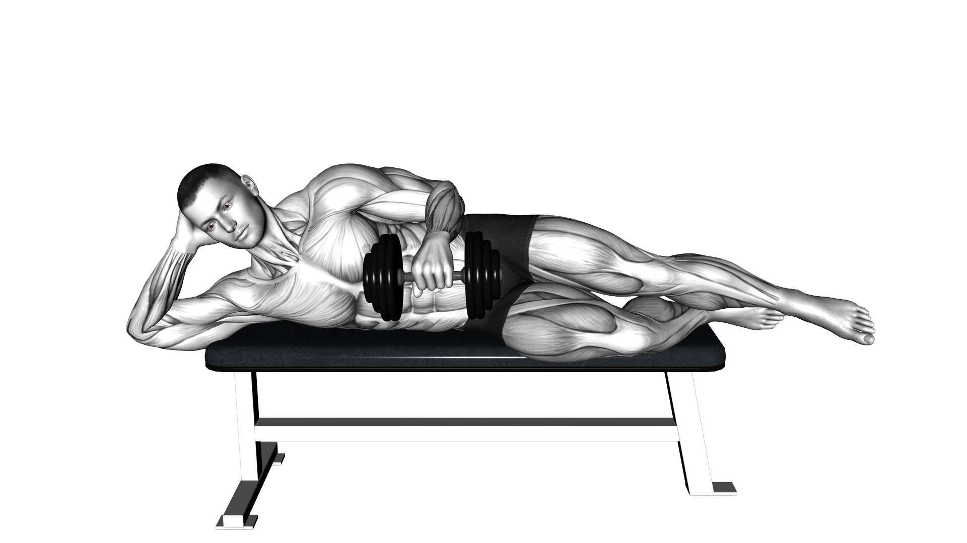 Dumbbell Side Lying External Rotation (on a bench) exercise demonstration