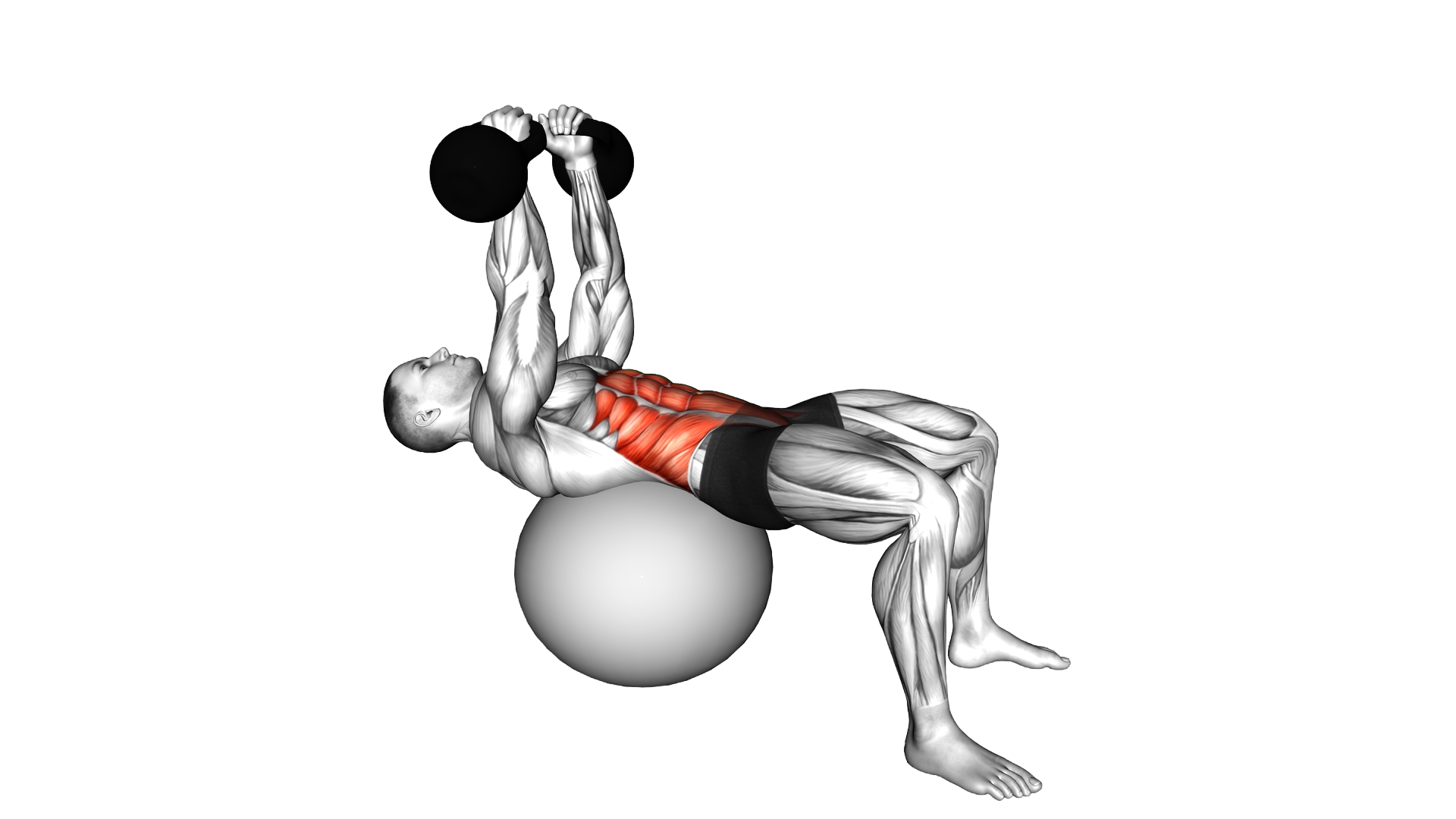 Kettlebell Overhead Crunch (on stability ball) exercise demonstration