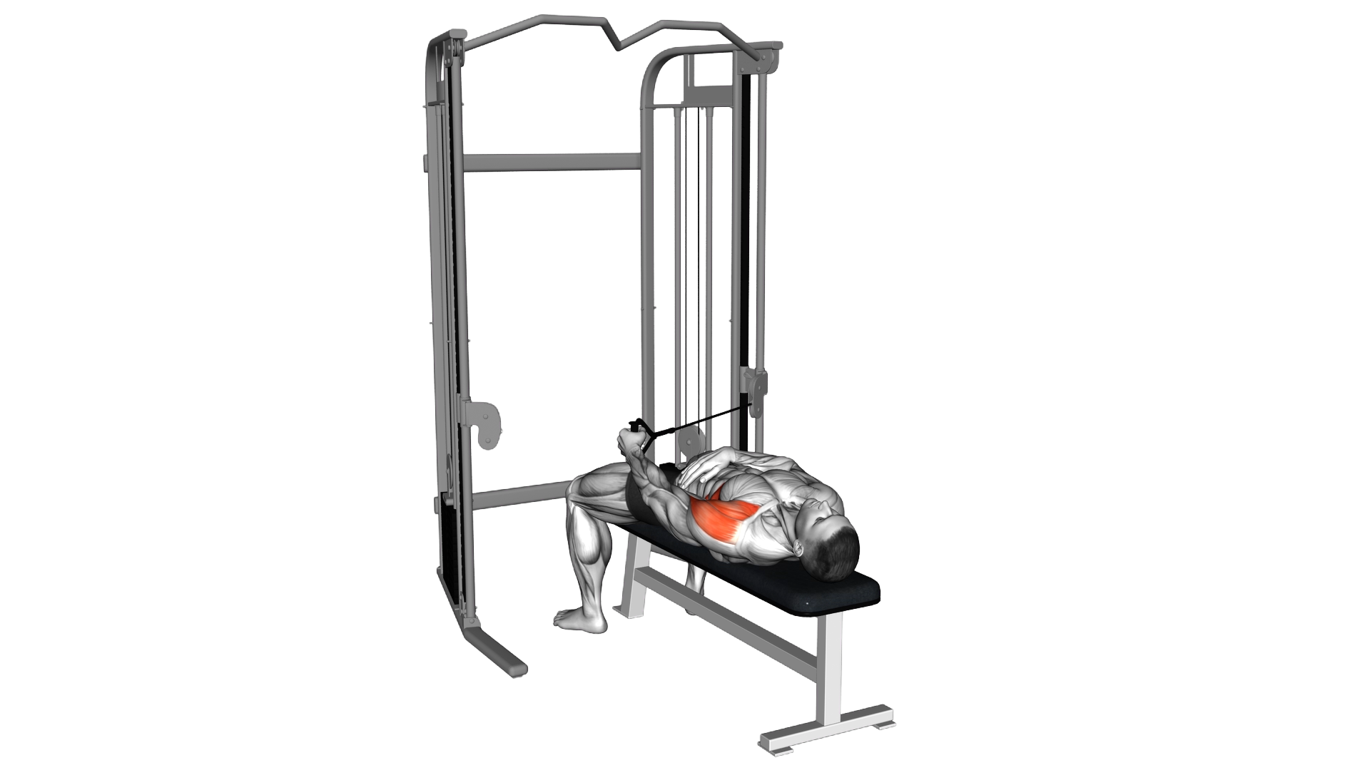 Cable Lying Bench Single Arm Cross Lateral Raise exercise demonstration